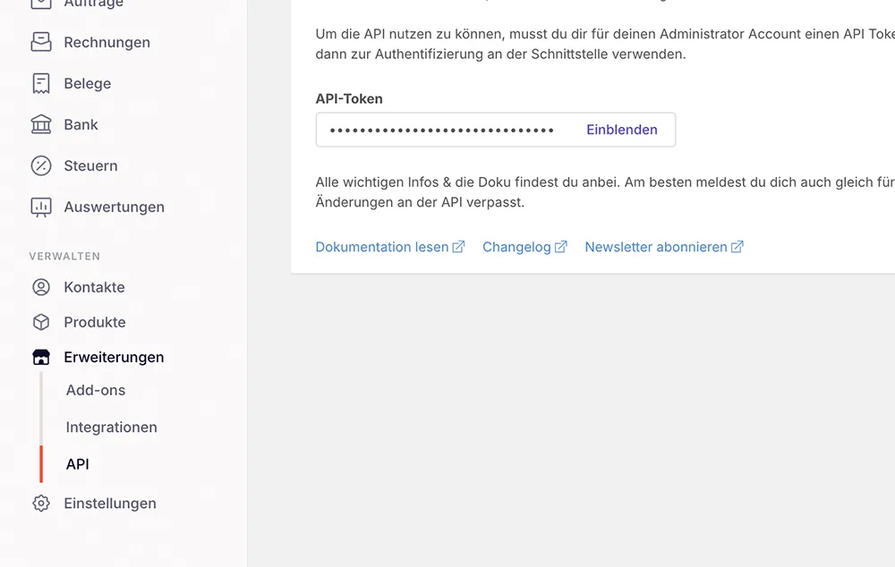 sevdesk API KEY anzeigen lassen